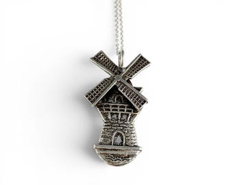 Collier hollandais, collier moulin à vent, breloque moulin à vent, collier hollandais, breloque hollandaise, collier cuillère, bijoux cuillère, cadeau Hollande, cadeau femme