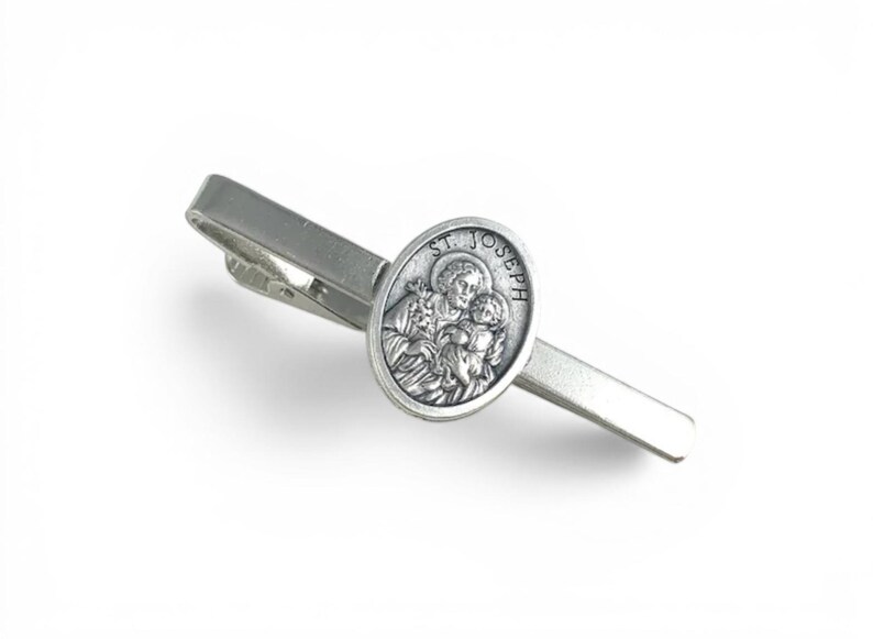 St Joseph Medal Tie Bar, St Joseph Medal Tie Clip, Religious Tie Bar, Catholic Man Gift, Saint Joseph Gift, Saint Joseph Cufflinks image 3
