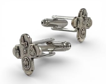 St Benedict Cufflinks, Catholic Tie Bar, Catholic Man Gift, Religious Cufflinks, Catholic Cufflinks, Cross Cufflinks, Catholic Groom Gift