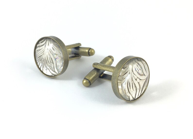 Antique Groom Gift Brass Cufflinks Vintage Cufflinks Wedding Cufflinks Groomsmen Gift Husband Gift Leaf Cufflinks Dome Cufflinks