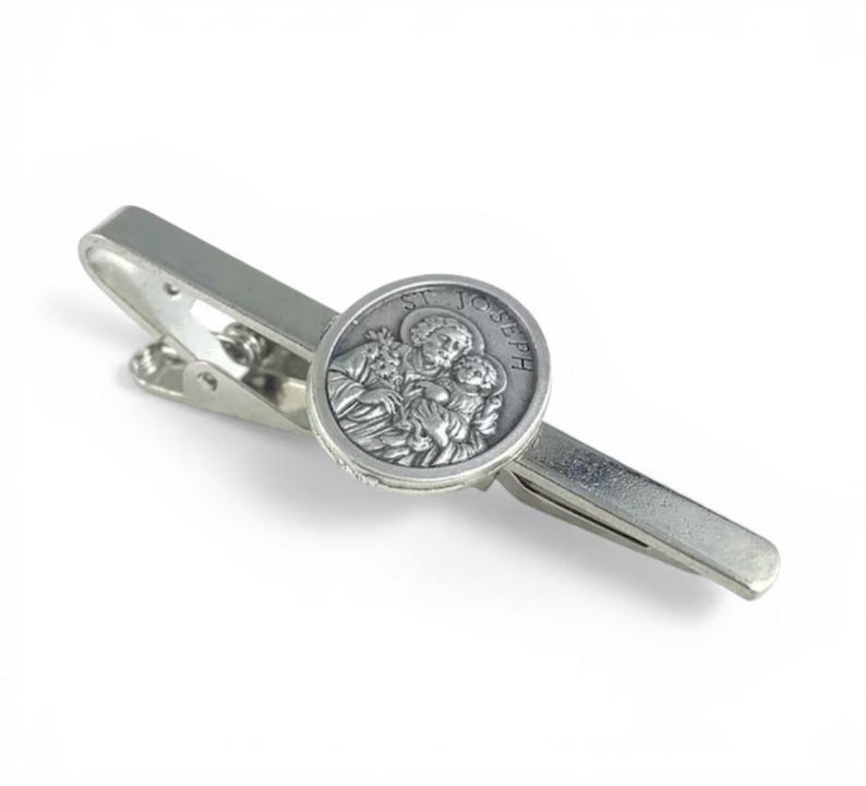 St Joseph Medal Tie Bar, St Joseph Medal Tie Clip, Religious Tie Bar, Catholic Man Gift, Saint Joseph Gift, Saint Joseph Cufflinks image 9