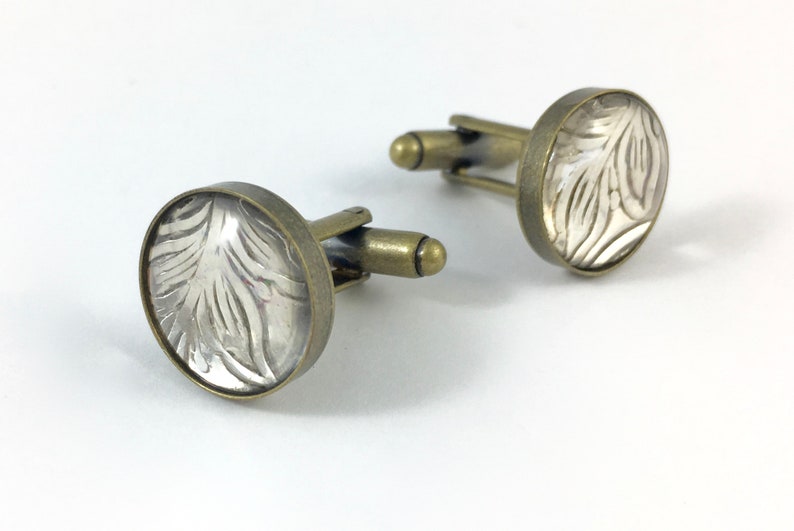Antique Groom Gift Brass Cufflinks Vintage Cufflinks Wedding Cufflinks Groomsmen Gift Husband Gift Leaf Cufflinks Dome Cufflinks
