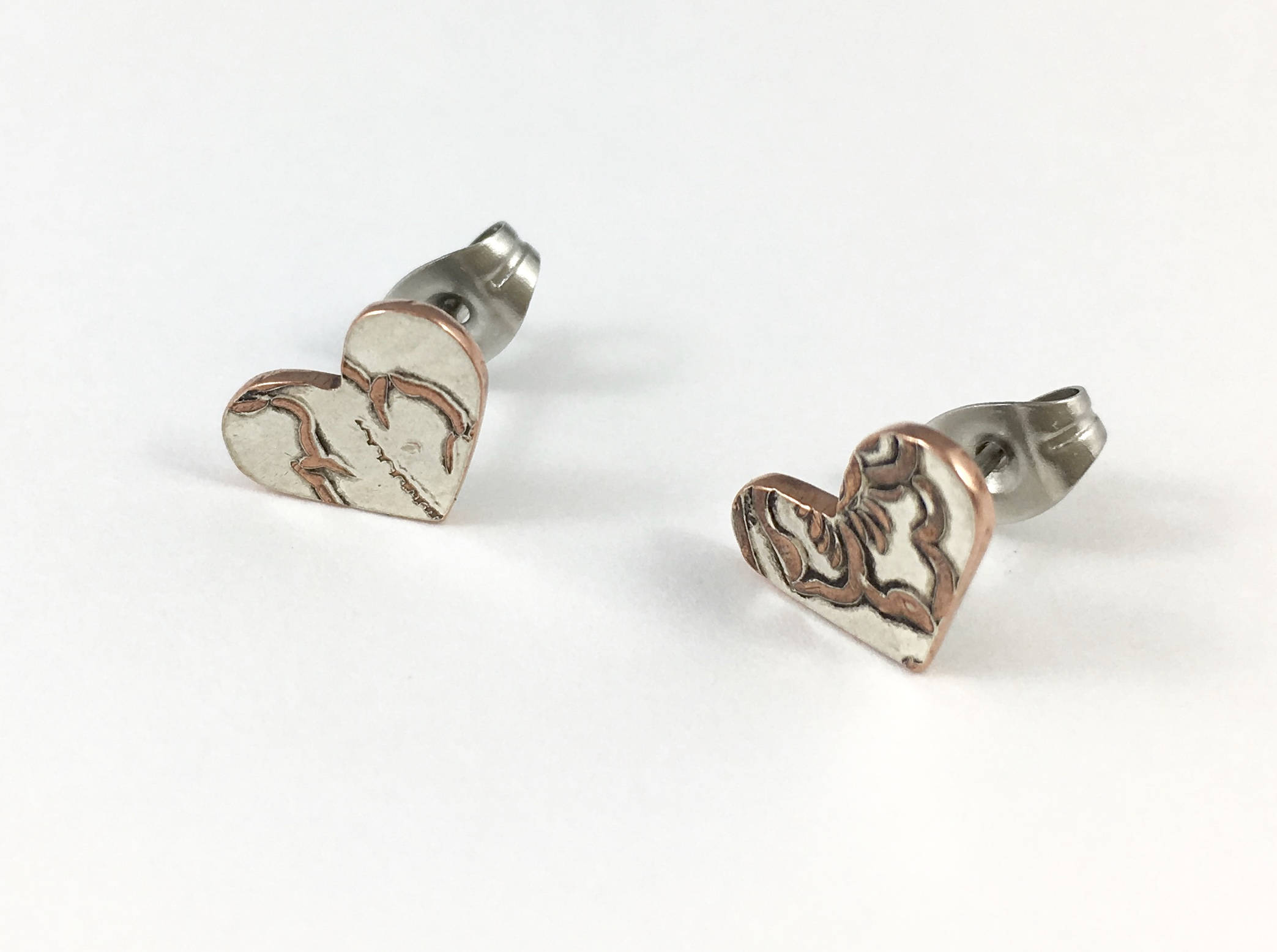 Heart Studs Silver Heart Studs Ornate Heart Studs Heart Etsy