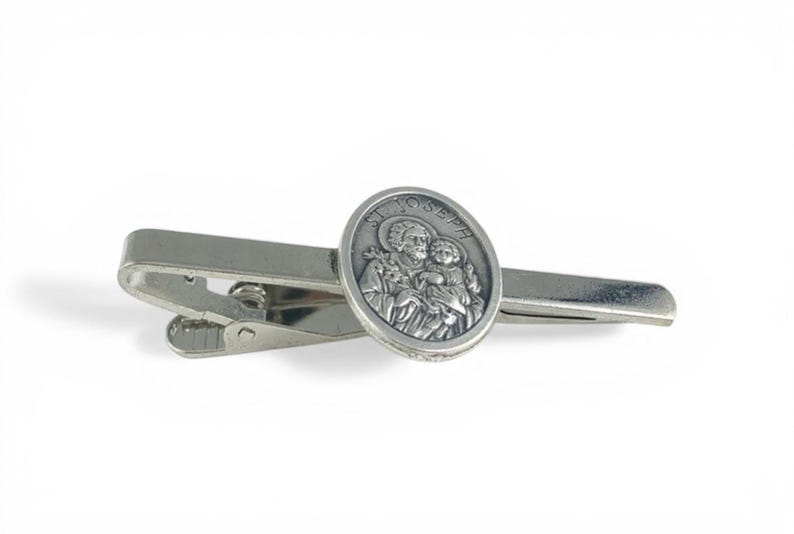St Joseph Medal Tie Bar, St Joseph Medal Tie Clip, Religious Tie Bar, Catholic Man Gift, Saint Joseph Gift, Saint Joseph Cufflinks image 7