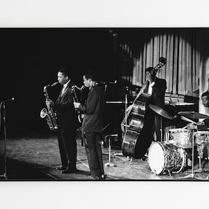 Póster del concierto de jazz de John C. y Eric Dolphy de 1961: arte mural musical icónico en blanco y negro, impresión de leyendas del jazz