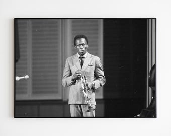 Miles Davis poster – Iconic black & white photography, Jazz legends print, Jazz wall art