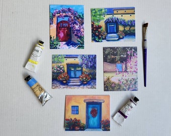 New Mexico Blue Doors  Variety Pack of 5- Note Cards - Blank inside   Art by Julie Kennelly