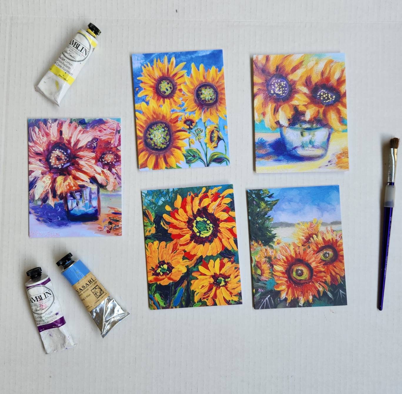 Sunflower Art Note Cards - Blank Inside Pack of 5- Art by Julie ...