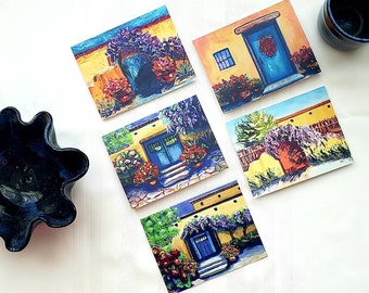 New Mexico Blue Gates and Doors  - Pack of 5 Assorted Note cards blank inside Art Print by Julie Kennelly