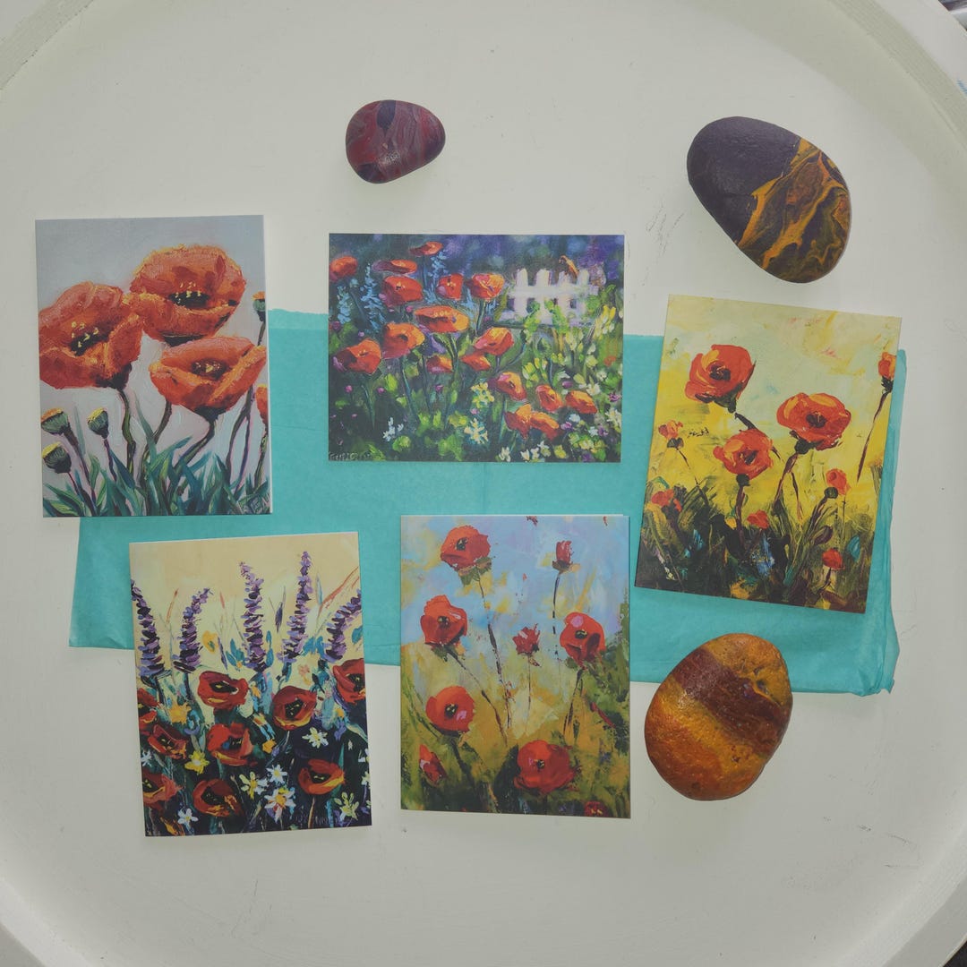 Poppies Flower Note Cards Thank You Cards - Blank Inside - Assorted ...