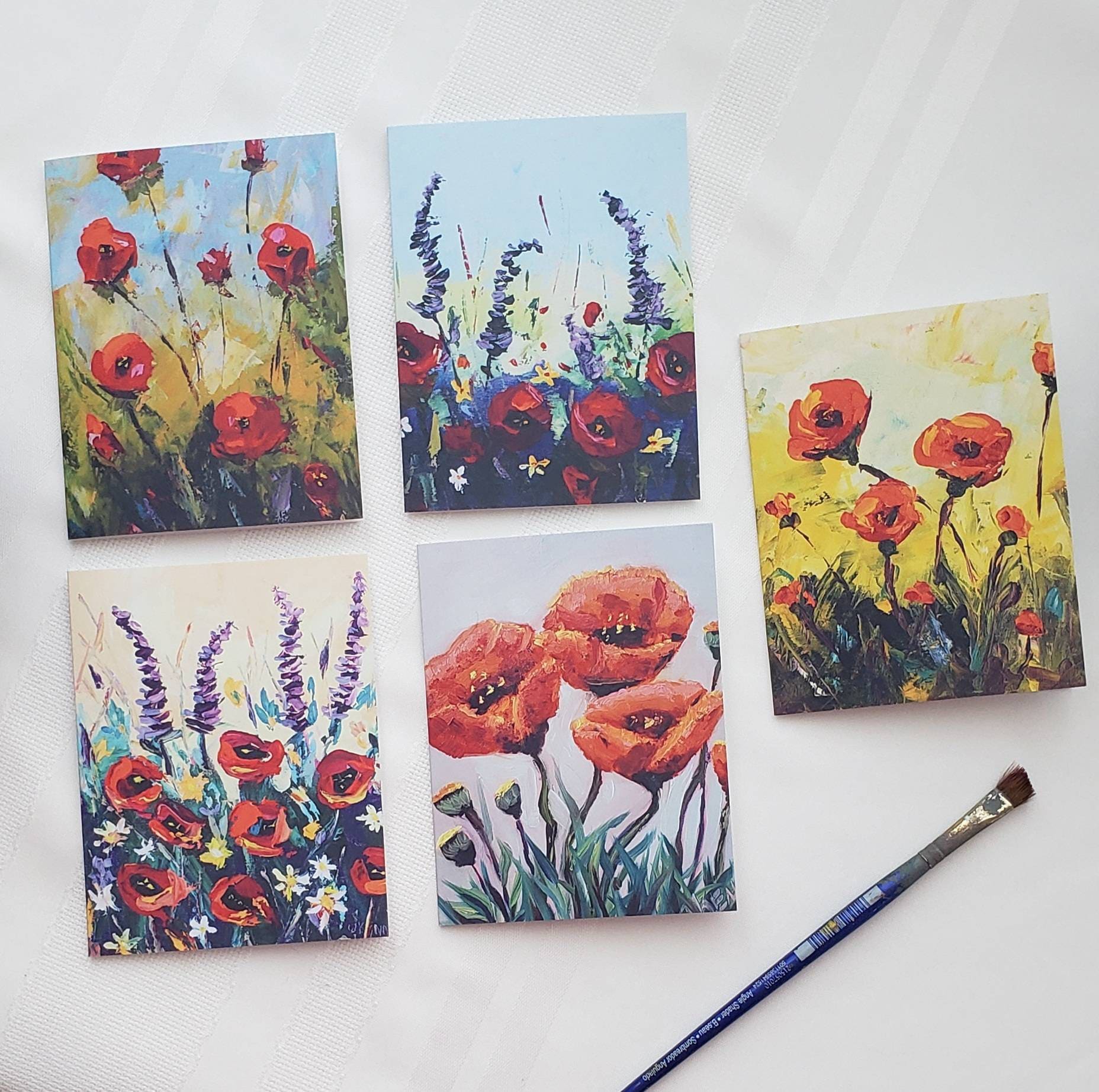 Poppies Flower Note Cards Blank Inside Assorted Paintings in the Pack ...