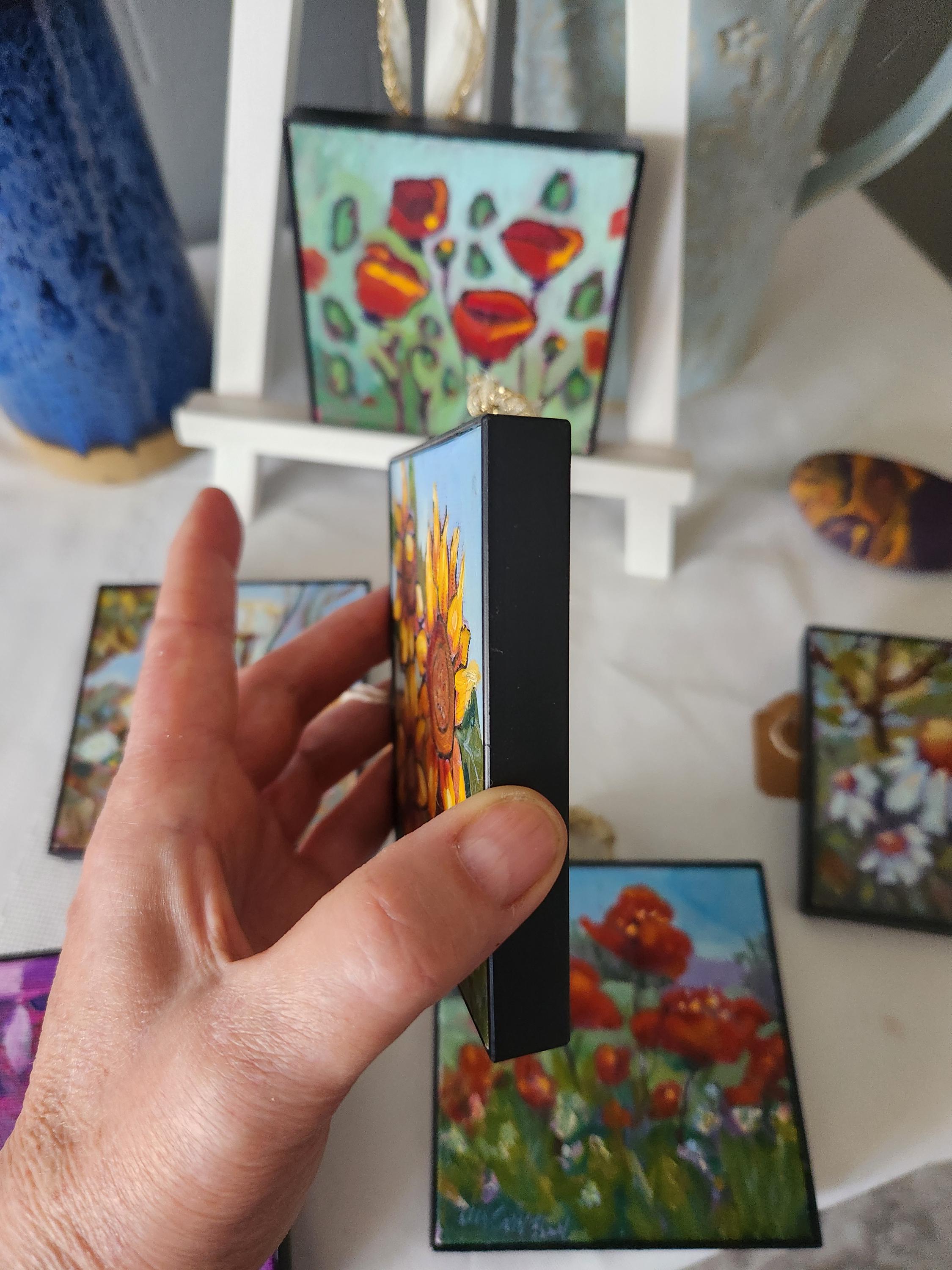 4x4 額入り花の絵画：赤いポピーの抽象画 - Etsy 日本