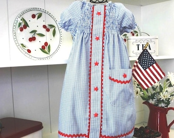 Recycled Dad's Shirt Peasant Dress PDF Pattern - 4th of July Dress - Reuse Dad's Shirt Upcycled - 4th of July Dress