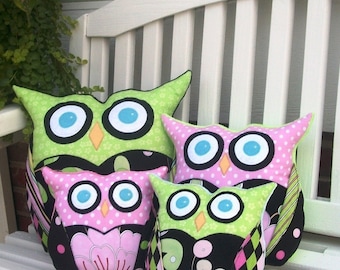 Padrão de costura de coruja - travesseiro de coruja - padrão PDF 3 tamanhos, padrão de travesseiro fácil, padrão de brinquedo de pelúcia, costurar padrões de família de coruja sábia