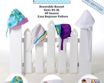 Summer Sunbonnet -  Heirloom Bonnet - Sew Modern  Reversible Bonnet -  Funky and Mod Style - PDF Sewing Pattern - Summer Hat - 3 Versions