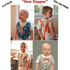 Boy SEW DAPPER Appliquéd Vest or Suspenders with Assorted Ties PDF Pattern Sizes Newborn-5 image 1