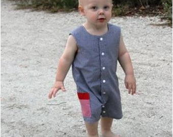 Baby Boy Snap Outfit, Toddler Boy Romper, Jon Jon PDF Pattern, One Piece Romper, Boy's Clothing, Easy Sewing Pattern