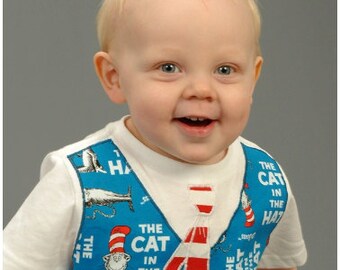 Little Man T Shirt  Appliquéd Vest or Suspenders with Assorted Ties PDF Cat in the Hat Dr Suess