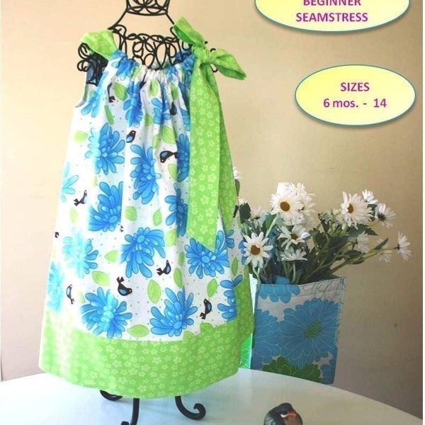 Sew Easy Pillowcase Dress Pattern - Size 6 mos baby -14 child - Pdf Sewing Pattern FULL PATTERN PIECES