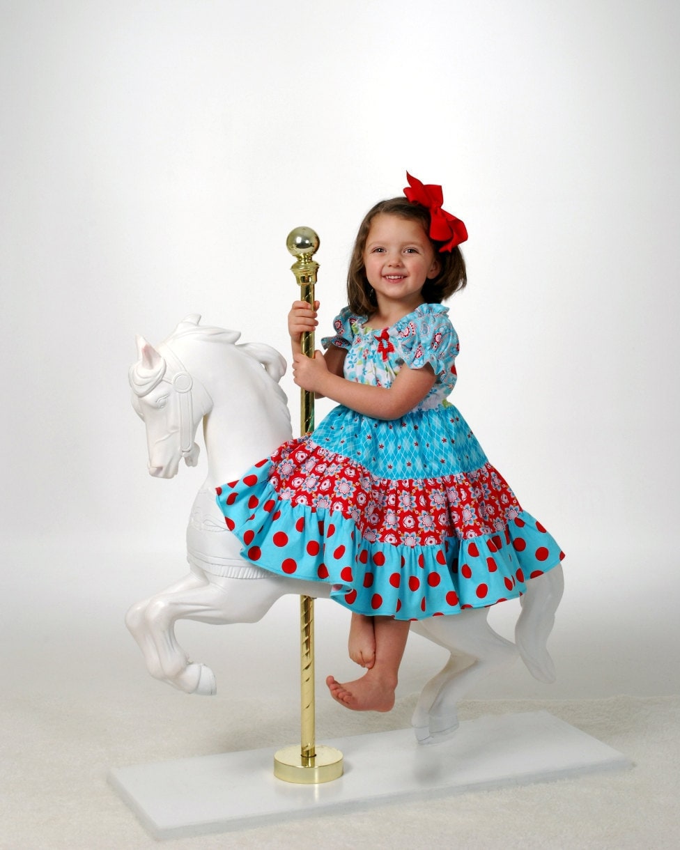 Twirling Dress = SEW Twirly Tiered Peasant Dress Pattern -  New Scoop Neck Design - Easy PDF Sewing Pattern Instant Download