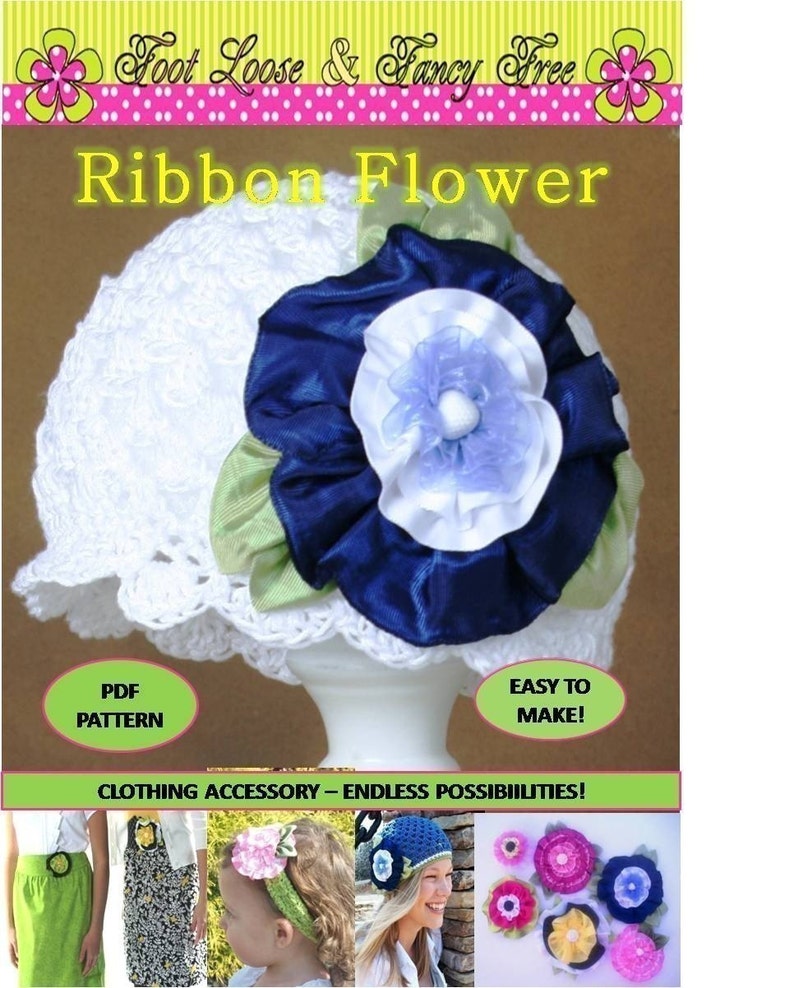 Ribbon Flower Tutorial PDF Pattern, Easy to Make, Brooch, Pin, Har Bow, Hat, Headband INSTANT DOWNLOAD image 2