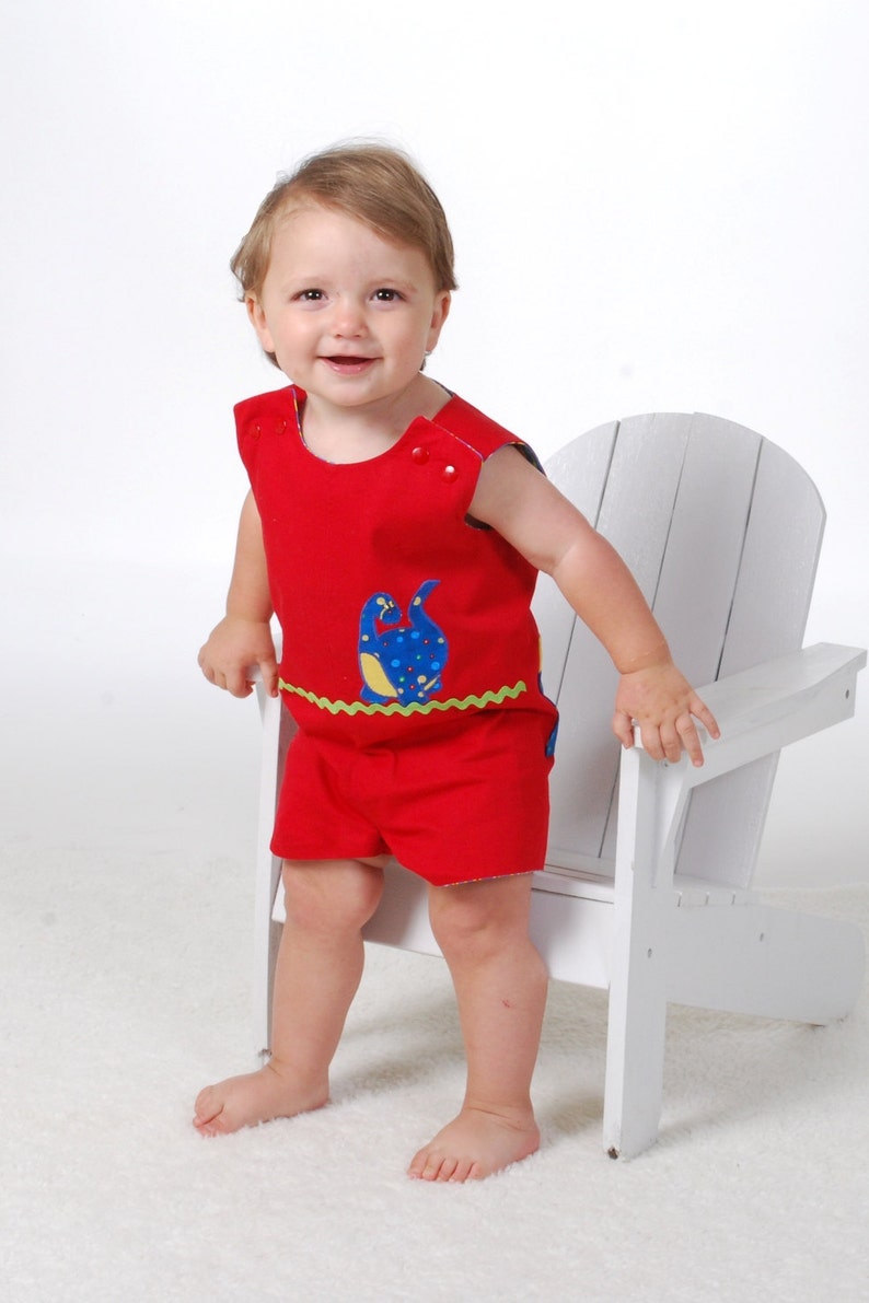 Fall Boy Romper Baby Boy Jon Jon or Shortalls PDF Pattern Reversible Overall Pattern, Baby Toddler Children 6M 6C Summer Boy Outfit image 1
