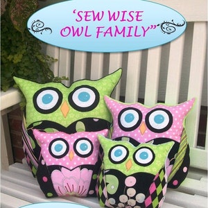 Sew Wise Owl Family Pillow or Bookend PDF Pattern  Easy Child Safe Tutorial 3 sizes  by FootLooseFancyFree on Etsy Housewares