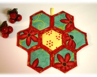 Padrão de almofada quente, padrão de montanha-russa acolchoado, padrão de jogo americano, corredor de mesa, colcha de jardim de flores da avó conforme você usa padrão de PDF