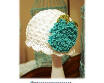 Crochet Hat Pattern with Fluffy Crochet Flower Combo Cloche Pattern, Beanie, PDF Epattern, Newborn-Adult Easy Fit