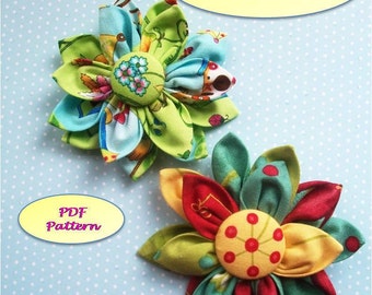 Fabric Flower, Fabric Flower Pattern,  Kanzashi Flower PDF Pattern, Japanese Kanzashi, Fabric Flowers, Flower Pin, Instant Download