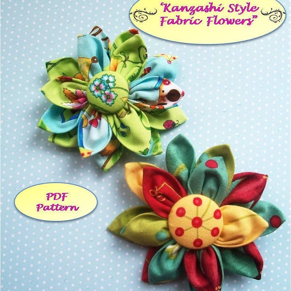 Stoff Blume, Stoff Blumen Muster, Kanzashi Blume PDF Muster, japanische Kanzashi, Stoff Blumen, Blume Pin, Instant Download