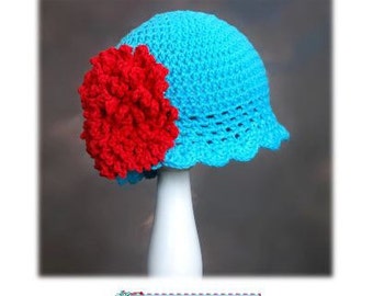 Crochet Hat Pattern with Fluffy Crochet Flower Combo Roaring 20's Pattern, Beanie, PDF Epattern, Sizes Newborn-Adult Easy Fit