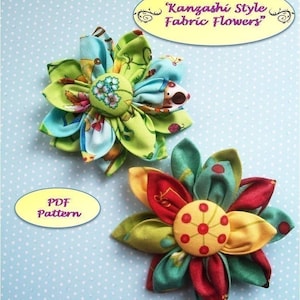 Fabric Flower Pattern, Kanzashi Flower, Kanzashi Fabric Flower PDF Pattern, Easy to Make, Brooch, Pin, Bouquet, Accessories image 1