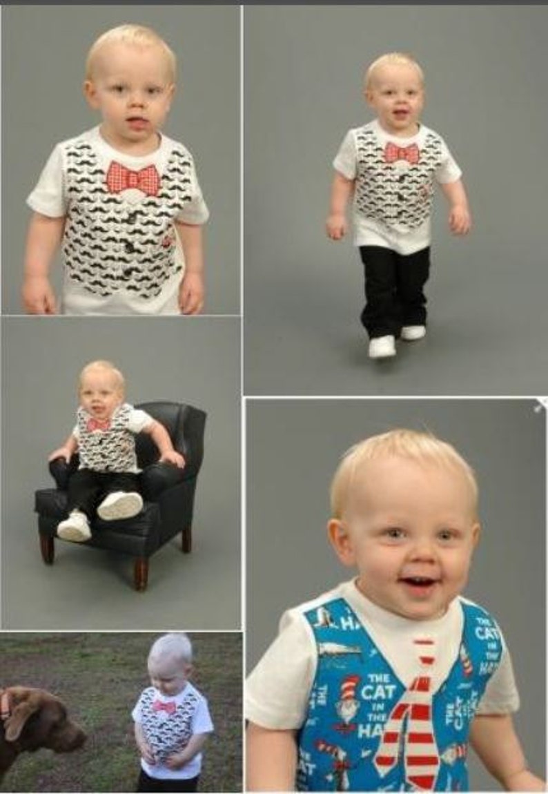 Boy SEW DAPPER Appliquéd Vest or Suspenders with Assorted Ties PDF Pattern Sizes Newborn-5 image 3