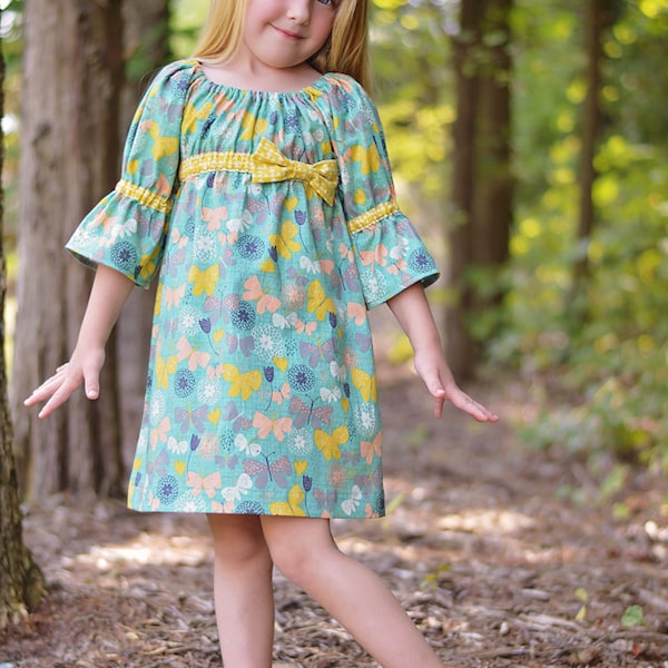 SEW CLASSIC Empire Waist Peasant Dress Pattern - Boho Style Girl Dress Pattern - PDF Sewing Pattern Sizes 6m-14c
