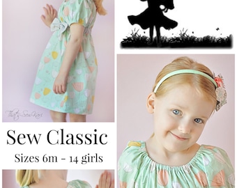 Back to School  SEW CLASSIC Empire Waist Peasant Dress Pattern - Girl Dress Pattern - PDF Sewing Pattern Sizes 6m-14c