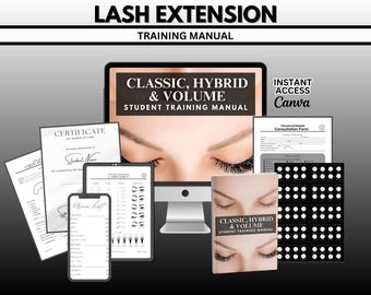 Manual de capacitación en extensiones de pestañas / Guía de pestañas clásicas, híbridas y de volumen (en inglés)