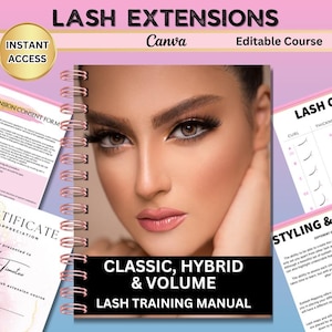 Manuel de formation en extension de cils | Cours de formation | Classique, hybride, volume | Ebook modifiable