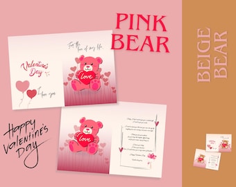 Valentine's Day Printable Card Set | 2 Cute Bear Designs | 5x7 Romantic PDF Instant Download
