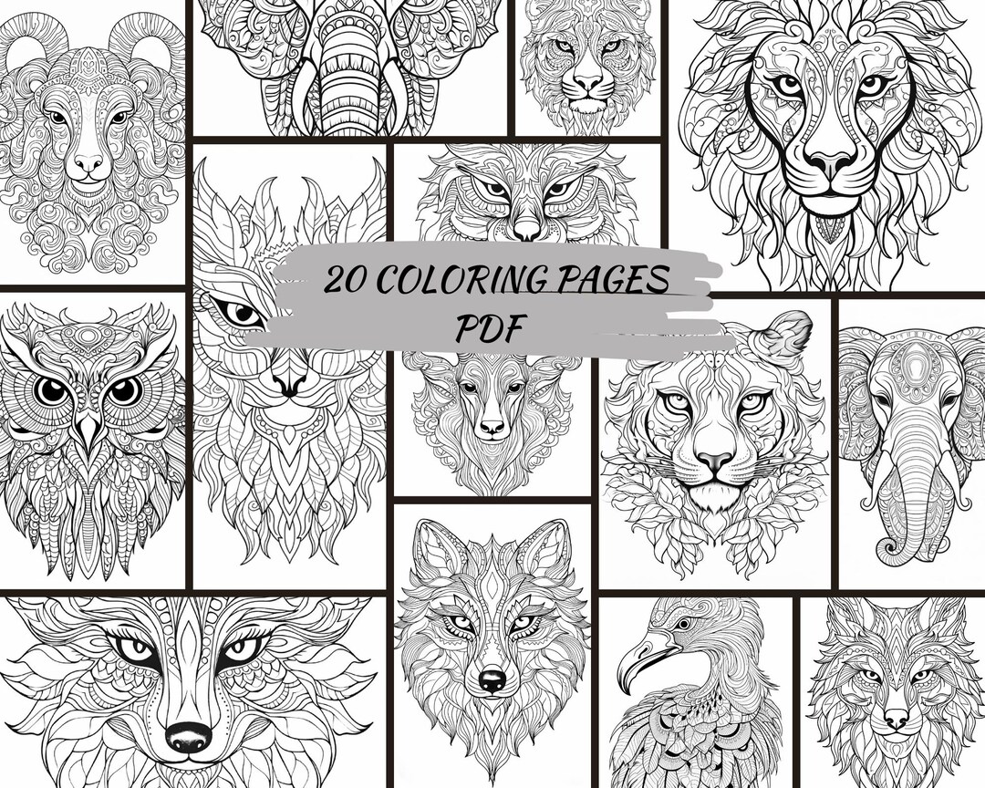 20 Printable Digital Coloring Pages, Mandala Animals Coloring Pages - Etsy