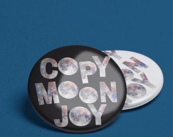 Two Copy Moon Joy Pins, Pinback Buttons, handmade,  NASA pic from Artemis, 1.25” pin round glossy finish, 2 included