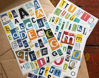 SELF STICK ransom letters, magazine cutouts, 100 stickers, vision board junk journal alphabet collage, peel and stick