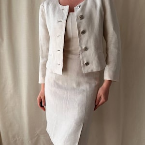 Vintage Leinenanzug mit Kleid und Jacke für Damen aus Österreich, Vintage 90er Jahre Leinenanzug Tramontana