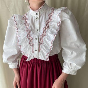 Victorian blouse with puffy lace, traditional Victorian blouse, Austrian white cotton dirndl blouse,romantic  blouse with puffy sleeves