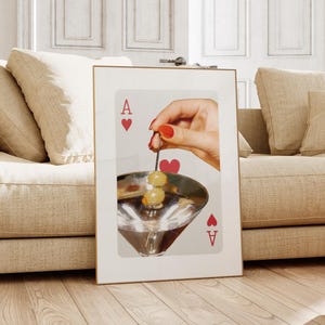 Spielkarte Print Ace Karte druckbare Vintage Küche Dekor Disco Ball Poster Cheers Print Barwagen Kunst druckbare Retro Kunst Martini Poster
