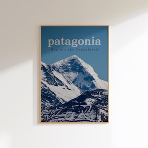 Póster de Patagonia, póster retro de viaje, naturaleza, aventura, arte, impresión de pared escénica, póster de montaña vintage, decoración de exploradores al aire libre, revista de moda de los años 70