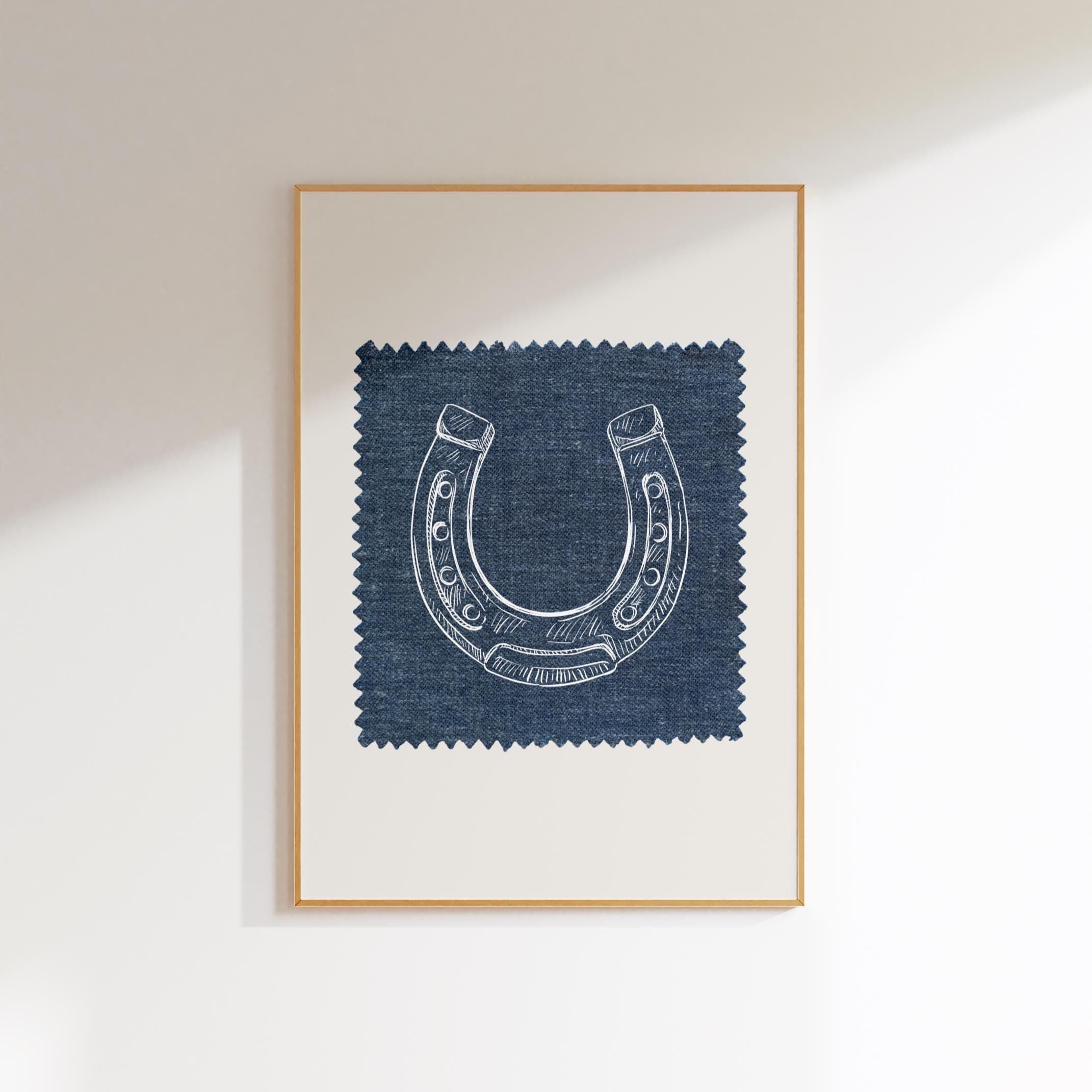 Denim Horseshoe Wall Art Denim Patch Lucky Horseshoe Digital Download Printable Neutral Western Cowgirl Print Dorm Room Poster Digital Decor