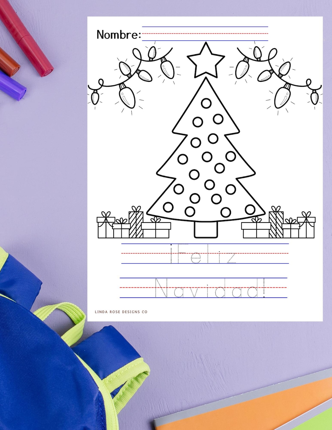 Christmas Color and Trace in English and Spanish - Etsy