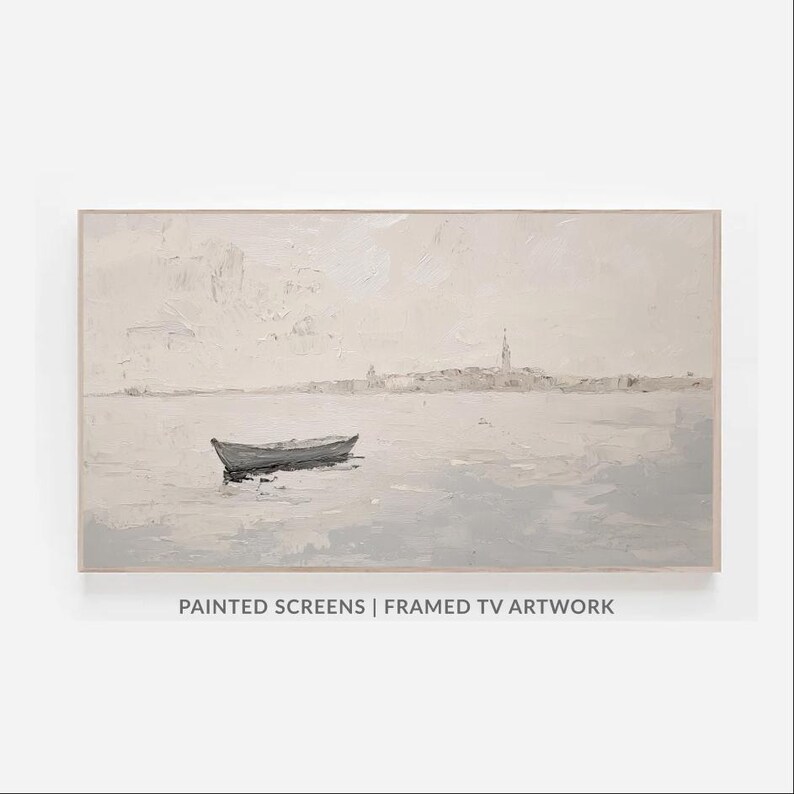 Samsung Frame TV Art Venice Boat on Water Oil Painting European City