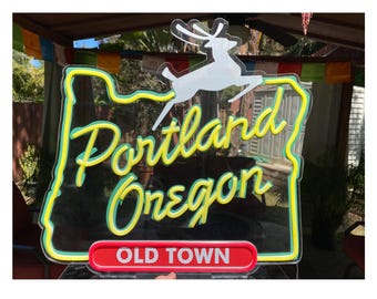 Portland Oregon Neon LED Sign: White Stag PDX Art